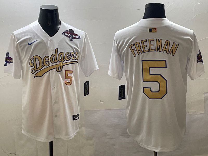 Men Los Angeles Dodgers 5 Freeman White Gold Game 2025 Nike MLB Jersey style 3281